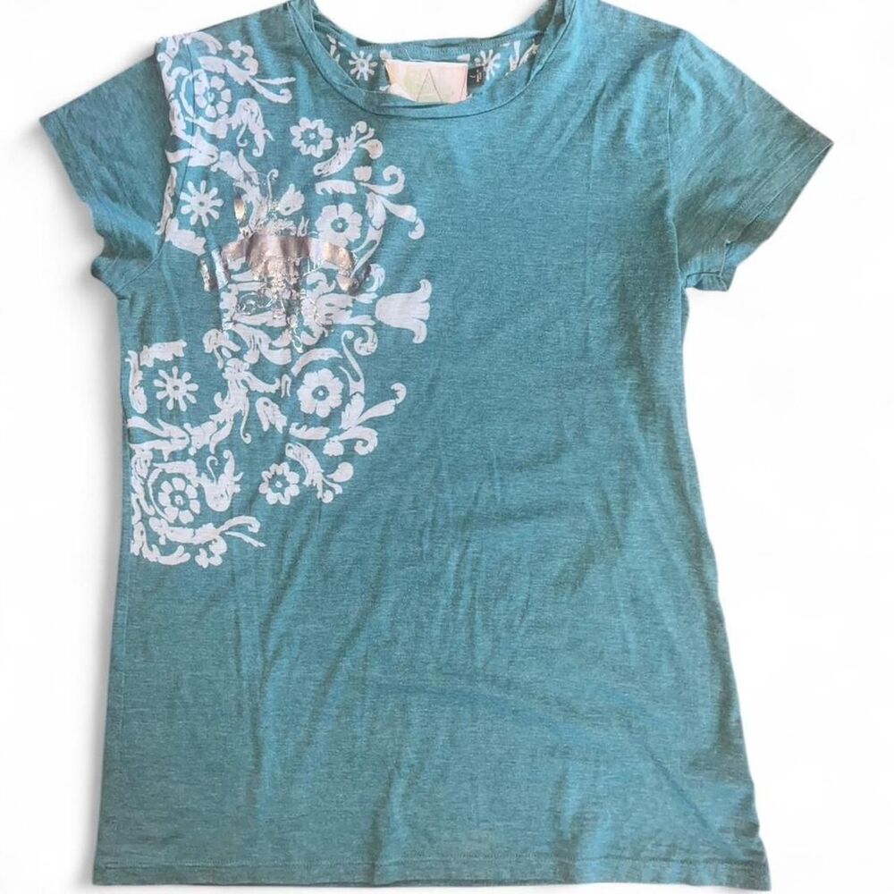 Vintage Y2K 2007 Old Navy Women's Blue and Silver T-shirt SZ L